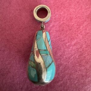 Turquoise Sterling Sulver and Abalone Inlay Drop Pendant EC